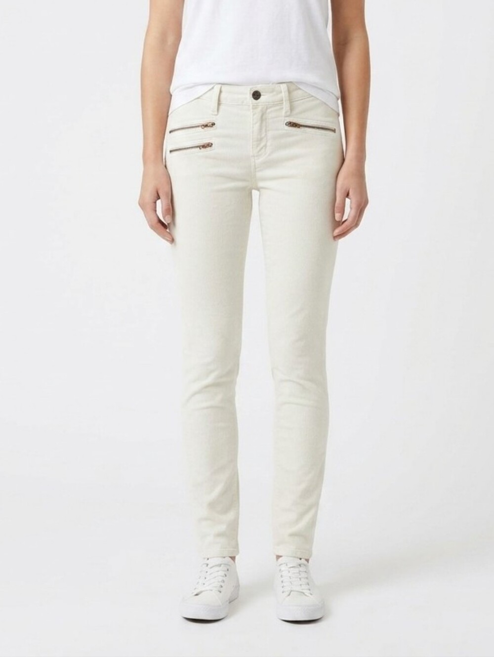 AG The Moto Stevie Ankle Mid-Rise Slim Straight Corduroy Pants Size 27 Off White